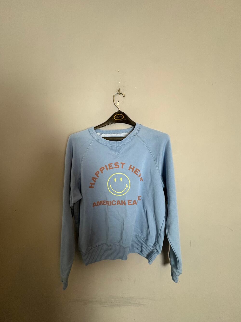 American Eagle Womens Happiest Here Smiley Crewneck Sweatshirt XS